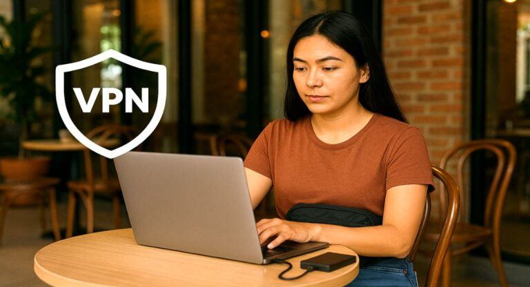 Female Digital Nomad Working Safely