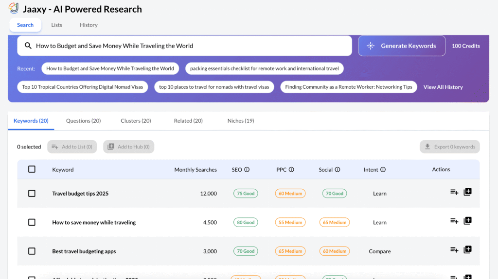 Jaaxy AI Powered Research Tool to help you find your quality long-tail keyword