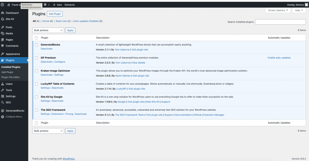 A View of Monica's WordPress Plugins