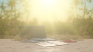 A Beautiful Tropical Laptop Workspace Digital Nomad Concept