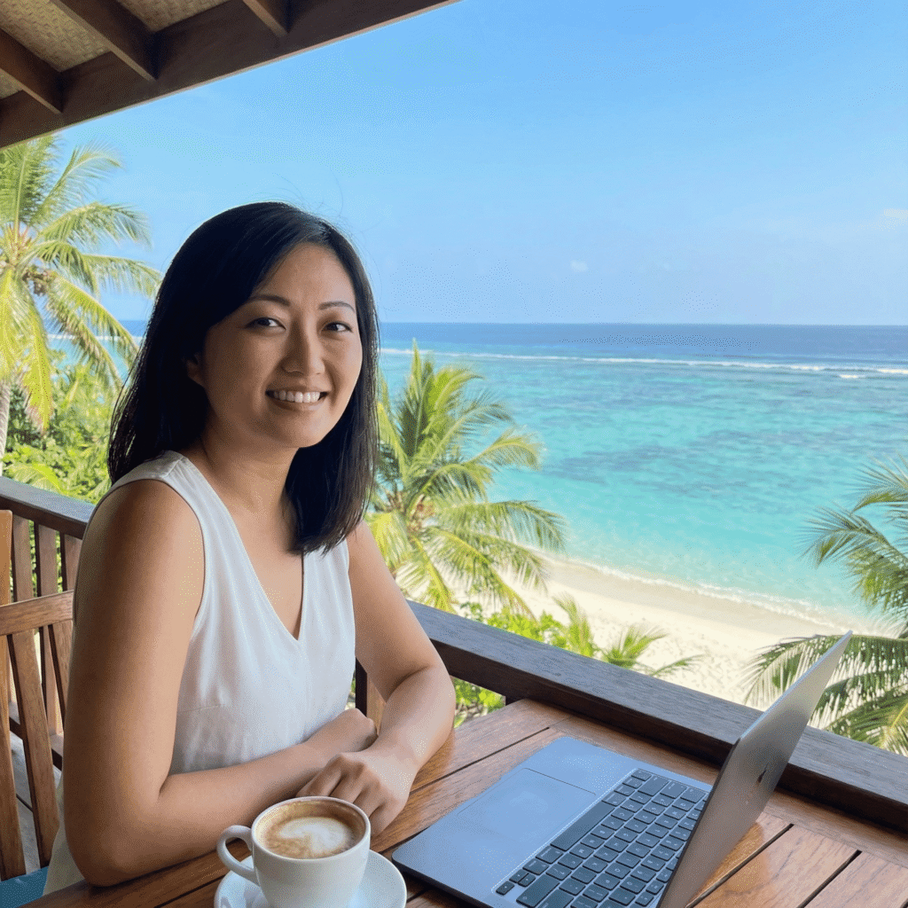 Image of Monica enjoying the Caribbean Sea and warmth