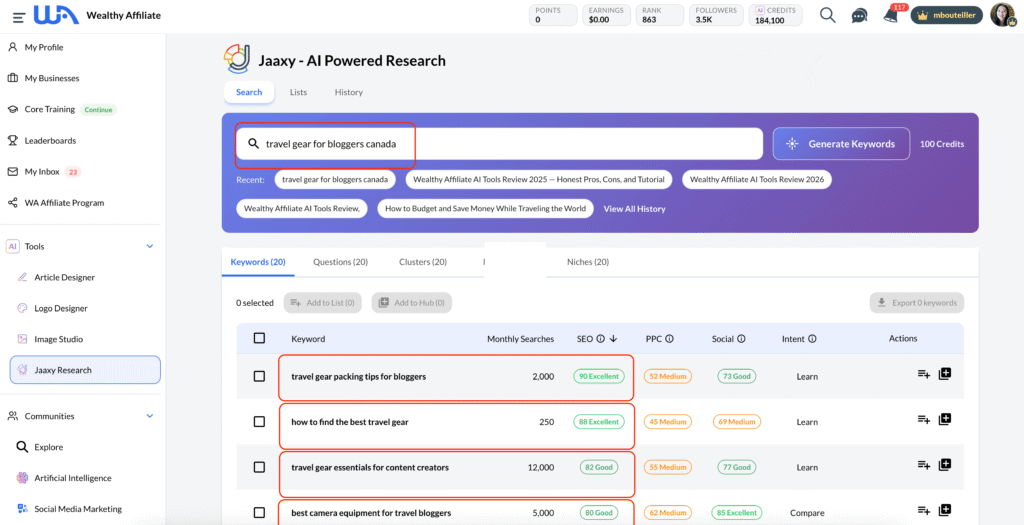 Inside Wealthy Affiliate's AI Jaaxy Keyword Research Tool